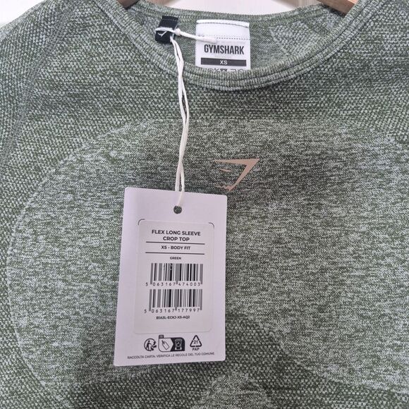 Gymshark Flex Long Sleeve Crop Top Green Ativewear Size XS Body Fit New - Picture 3 of 4